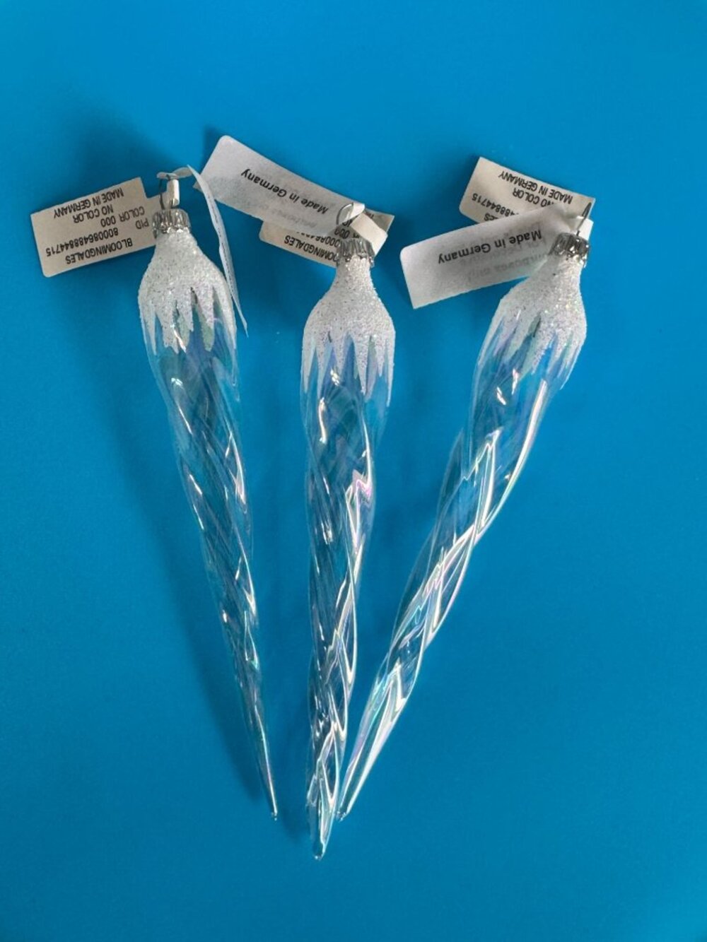Vintage German Glass Icicle Ornaments Bloomingdales Clear Twisted Icicles 6" - Picture 6 of 7